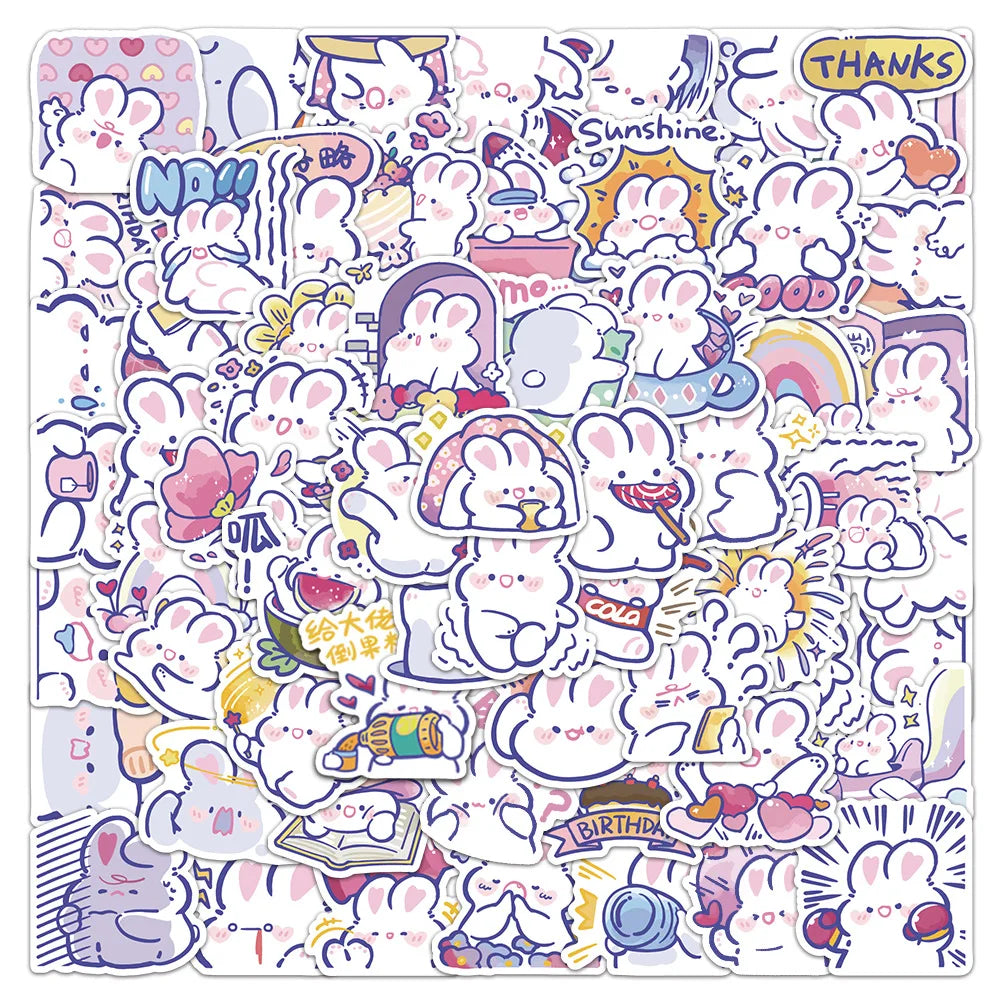 Kawaii Animal Stickers - Cute Rabbit Cartoon Decals for Kids, Fridge, Laptop, Phone, Guitar, Bike