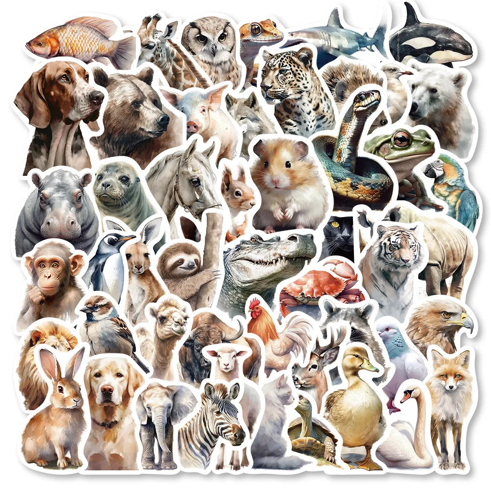 10/30/50PCS Cute Cartoon Zoo Wild Animals Stickers Label DIY Stationery Notebook Luggage Car Laptop Sticker Classic Toy