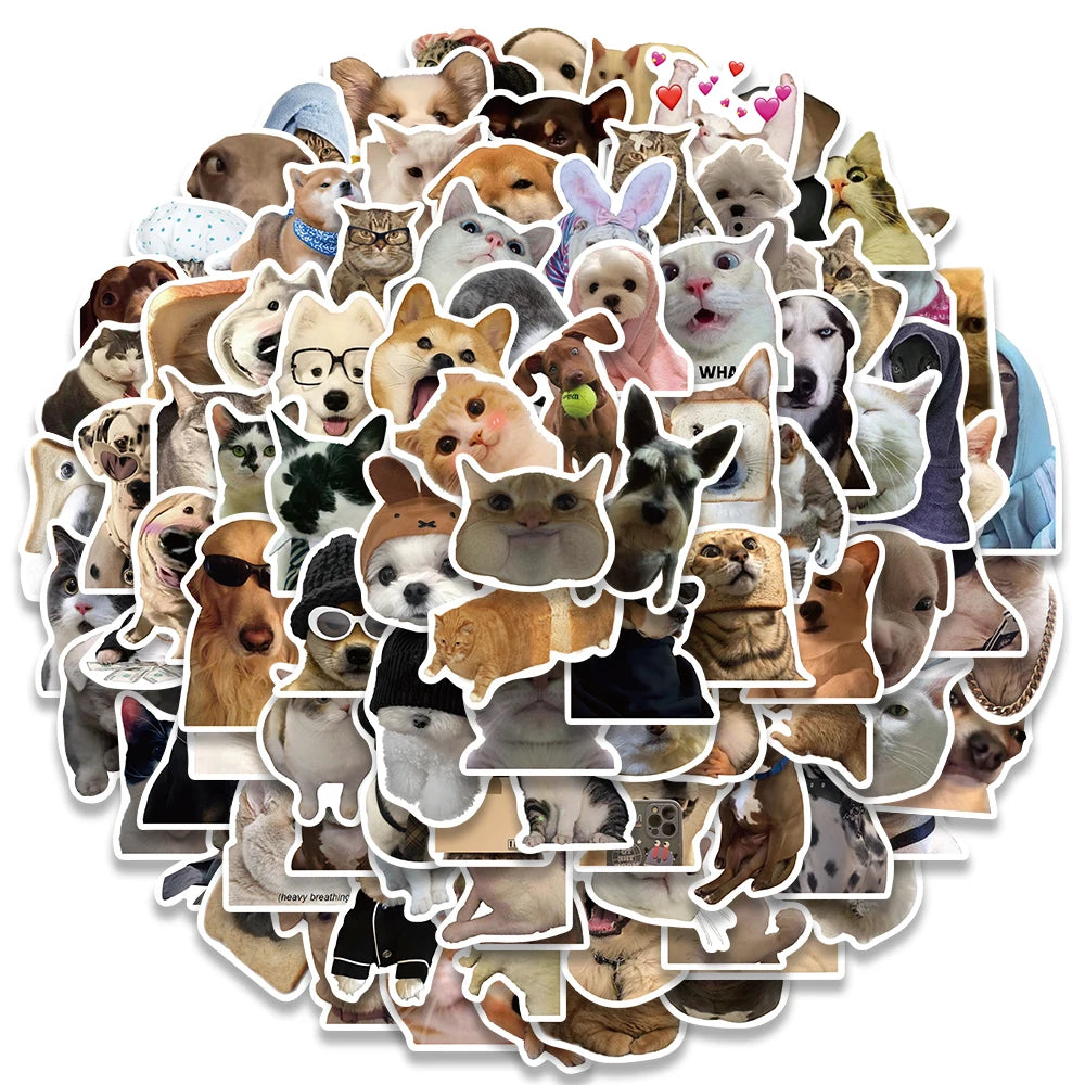 10/30/50/100pcs Cute Dog Cat MEME Funny Animals Stickers Kawaii Cartoon Decals Skateboard Notebook Luggage Phone Car Sticker Toy