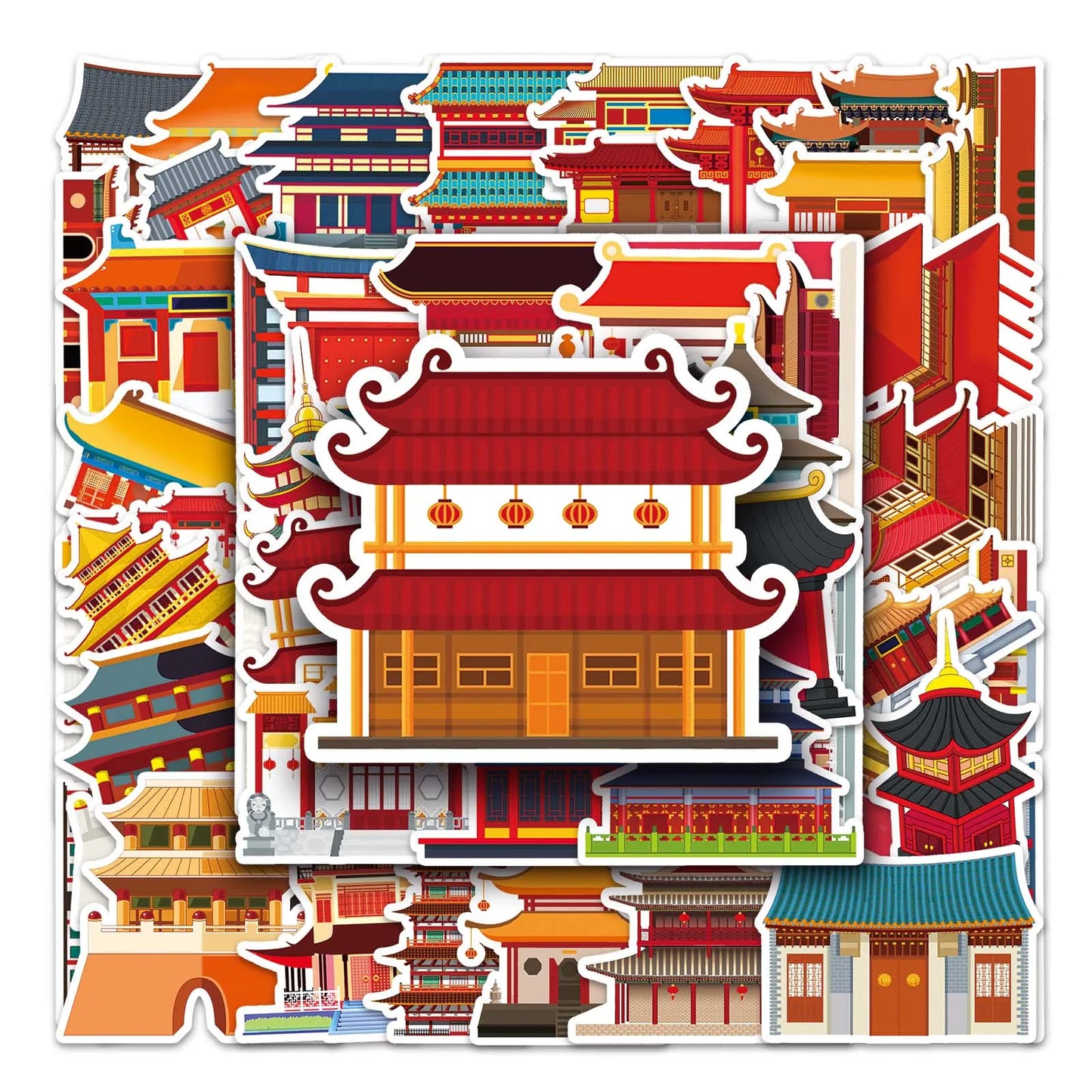 50Pcs Architecture Cartoon Waterproof Vinyl Stickers for Skateboard Snowboard