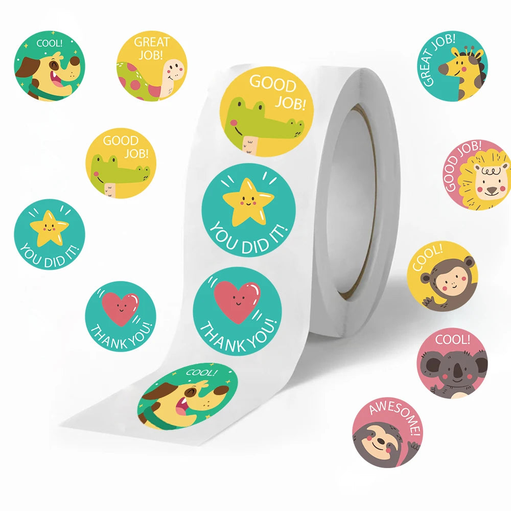 500pcs Teacher Awards Encourage Stickers Roll Cute Kawaii Kindergarten Children's Reward Sticker Gift Decorative Sticker