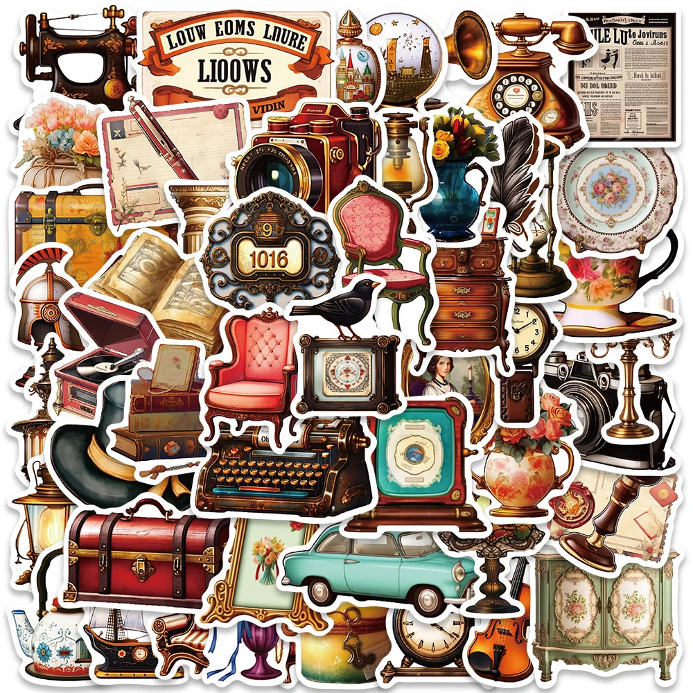 50PCS Vintage Cartoon Graffiti Stickers Waterproof Decals for Laptop, Skateboard, Luggage