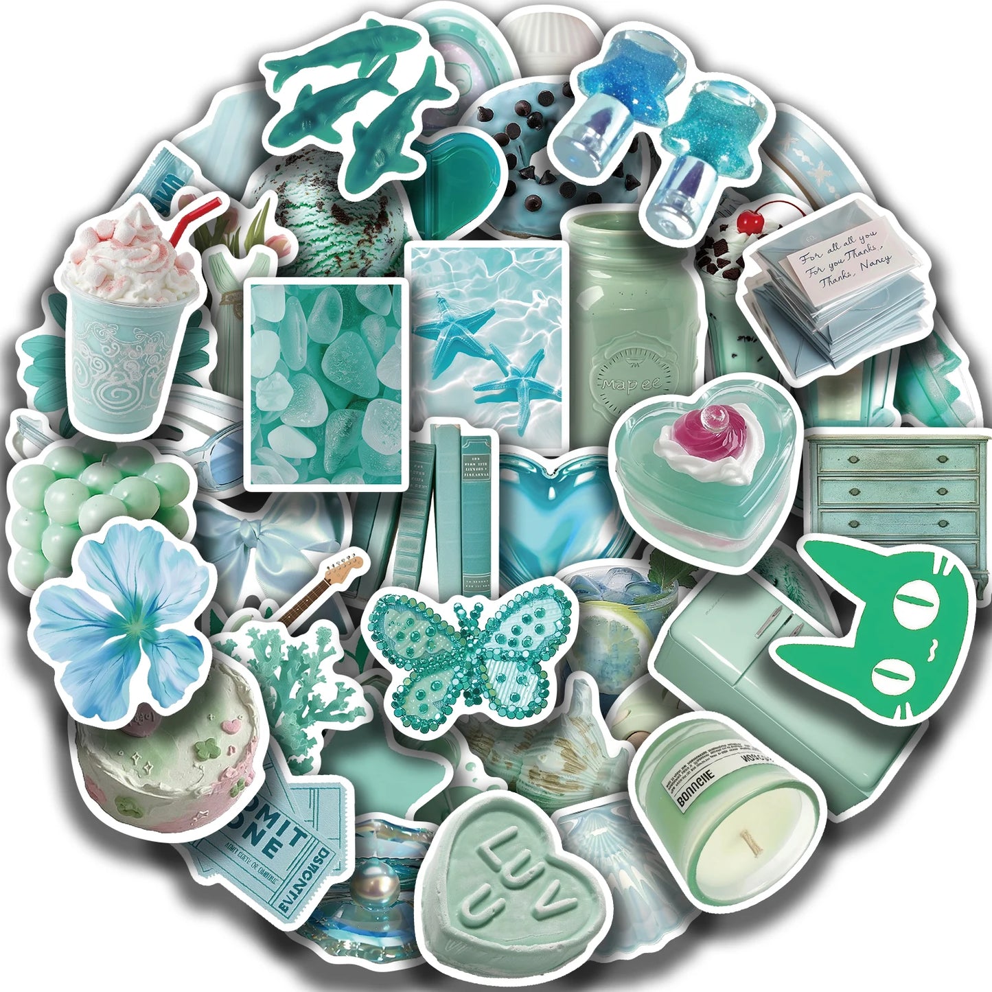 50pcs Mint Green 3D Stickers for DIY Scrapbooking & Decor