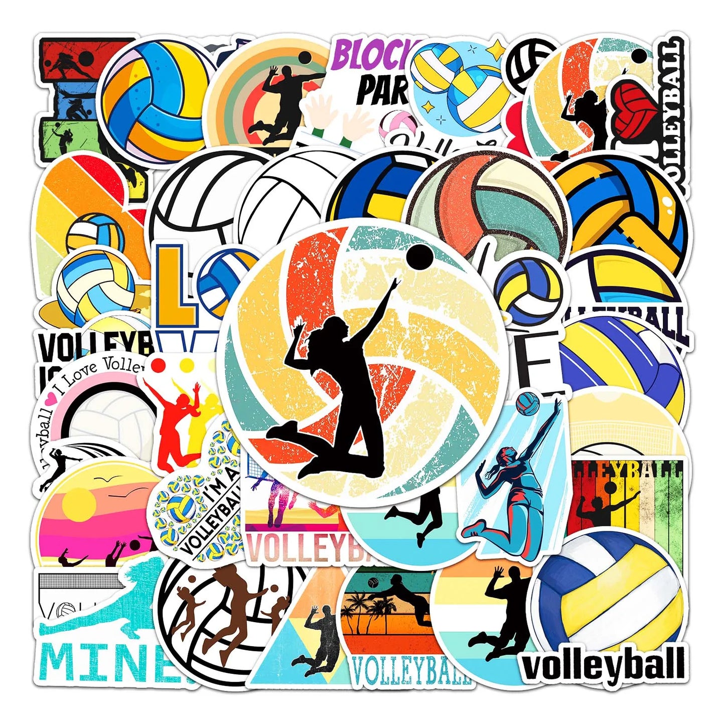 50Pcs Volleyball Cartoon Waterproof Vinyl Stickers for Skateboard Snowboard