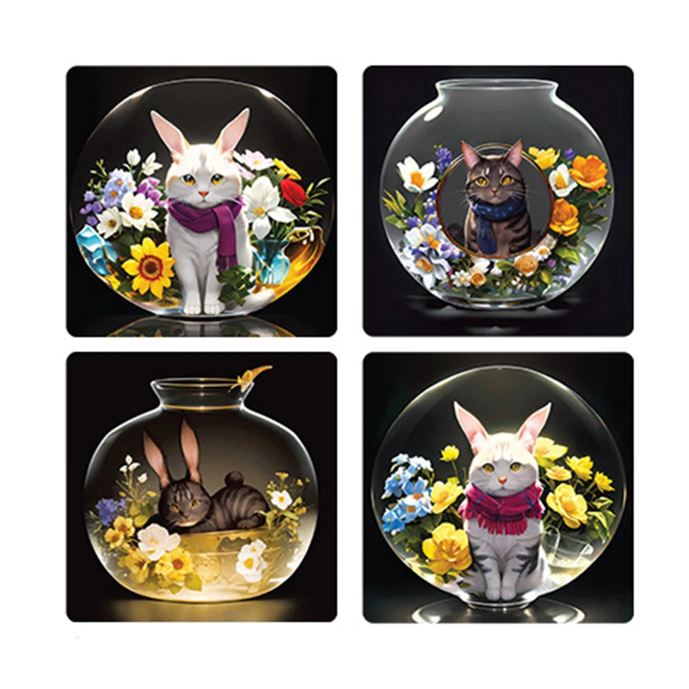 100-500pcs Cartoon Cat Stickers Square Adhesive Labels For Kids Children Teacher Prize Business Gift Wraps Decorative Stickers