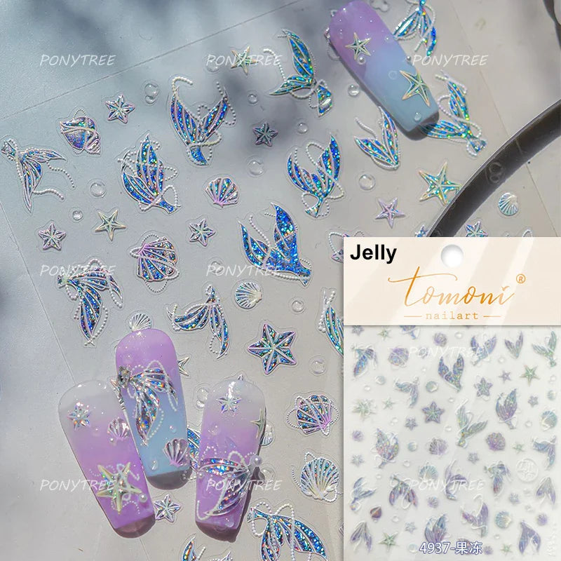 Mermaid Nail Art Stickers: Shell, Starfish, Fish Scale Design