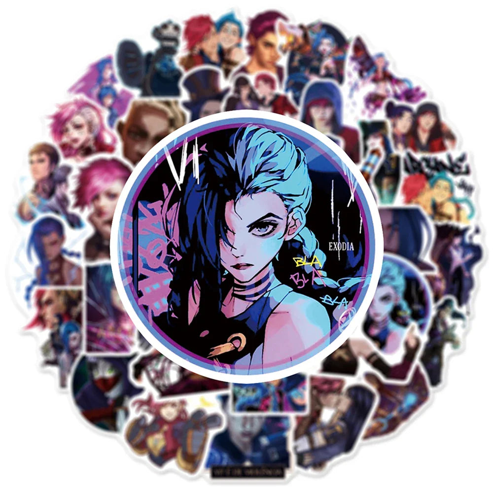 Arcane League of Legends Stickers Set - Waterproof PVC Decals for Skateboard, Phone, Suitcase, Guitar, Car
