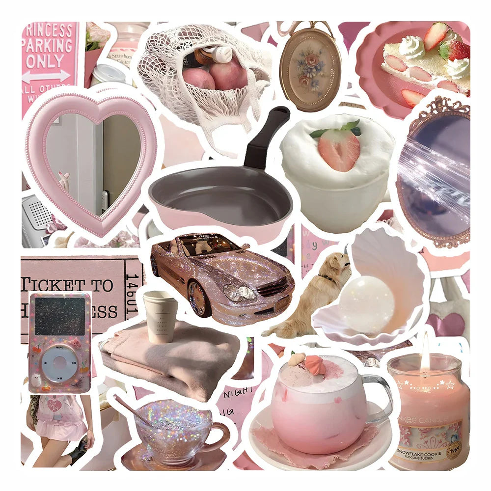 Kawaii Pink Cartoon Stickers 10/30/50pcs Aesthetic Decals for Laptop, Phone, Suitcase, Notebook, Diary