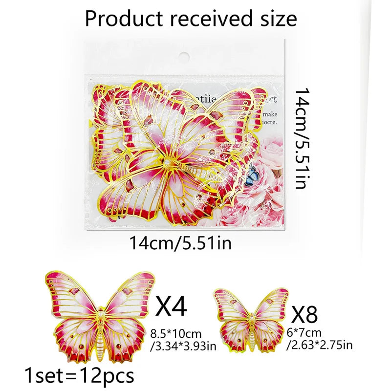 12 Butterfly Wall Stickers Gold Edged Room Decor Decals