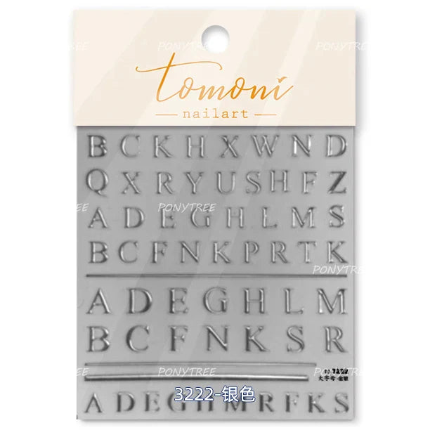 3D Gold Punk Nail Art Stickers - Chic English Letters Decals