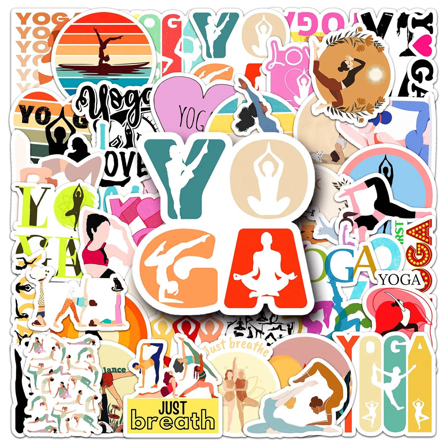 Yoga Sticker Pack: Fitness, Exercise, Laptop, Luggage, Skateboard, Fun Decals for Kids