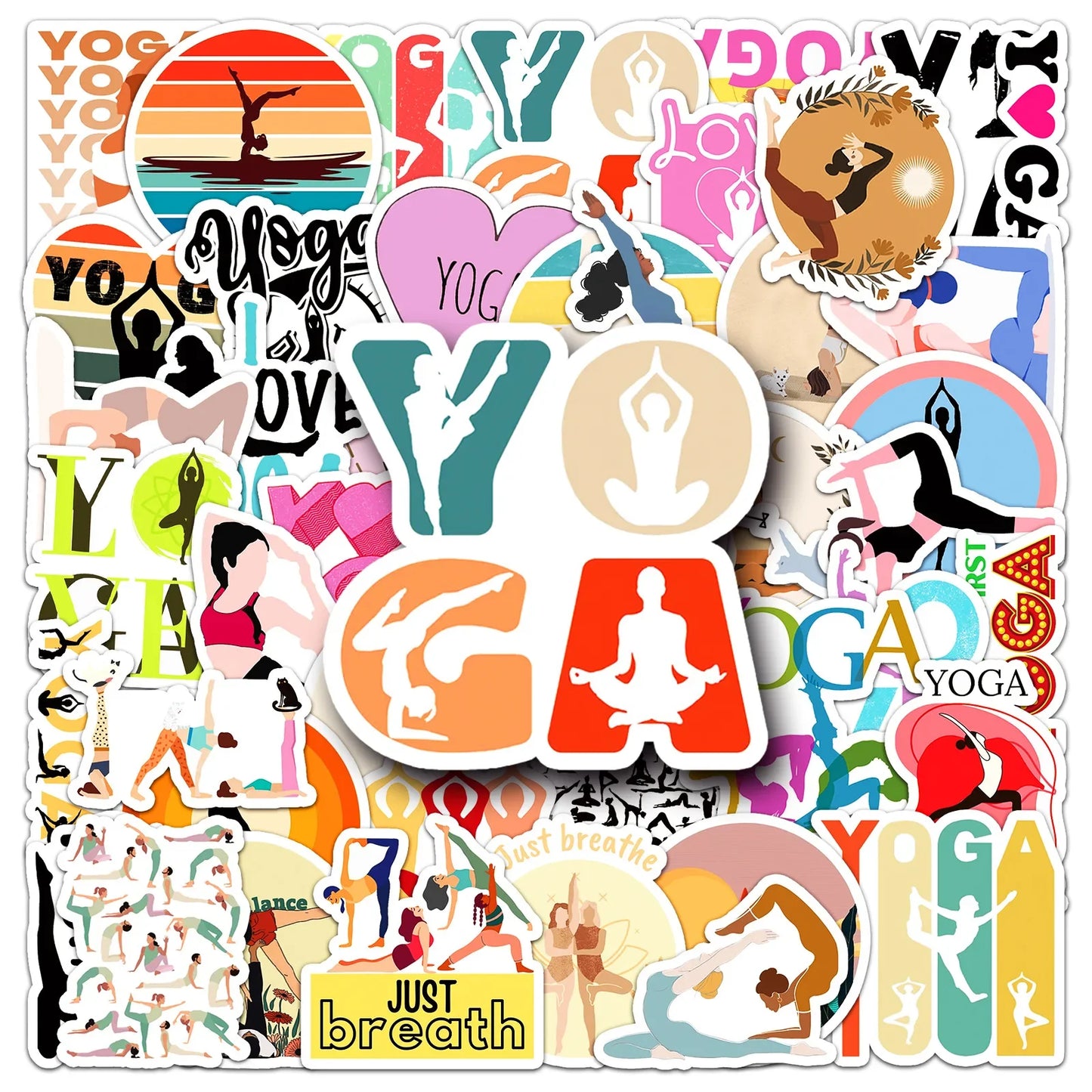 Yoga Sticker Pack: Fitness, Exercise, Laptop, Luggage, Skateboard, Fun Decals for Kids