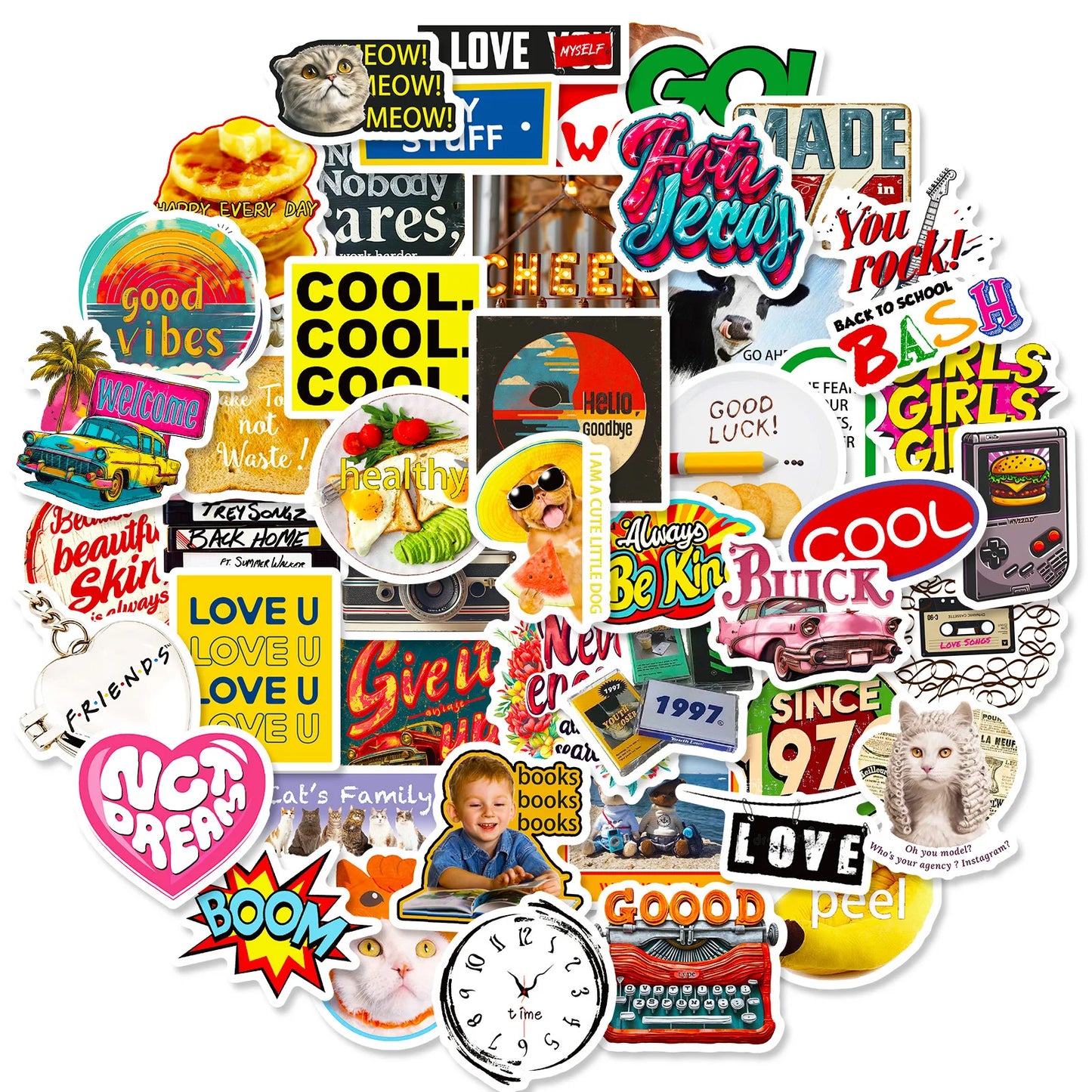 Retro Camera Food Cartoon Stickers for Phone Laptop Luggage Skateboard - Fun Gift for Kids