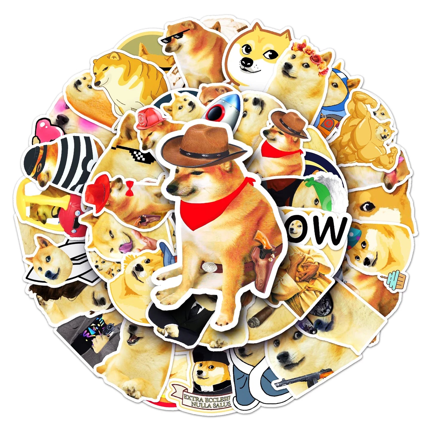 50Pcs Cute Emoji Dog Waterproof Vinyl Stickers for Skateboard Snowboard