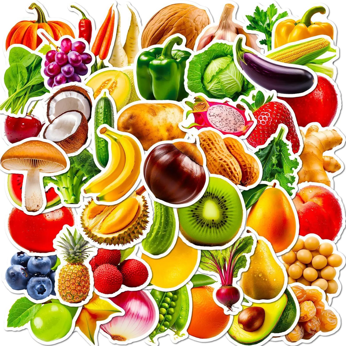50pcs Cartoon Vegetables & Fruits Stickers for Helmet, Wall, DIY Decoration