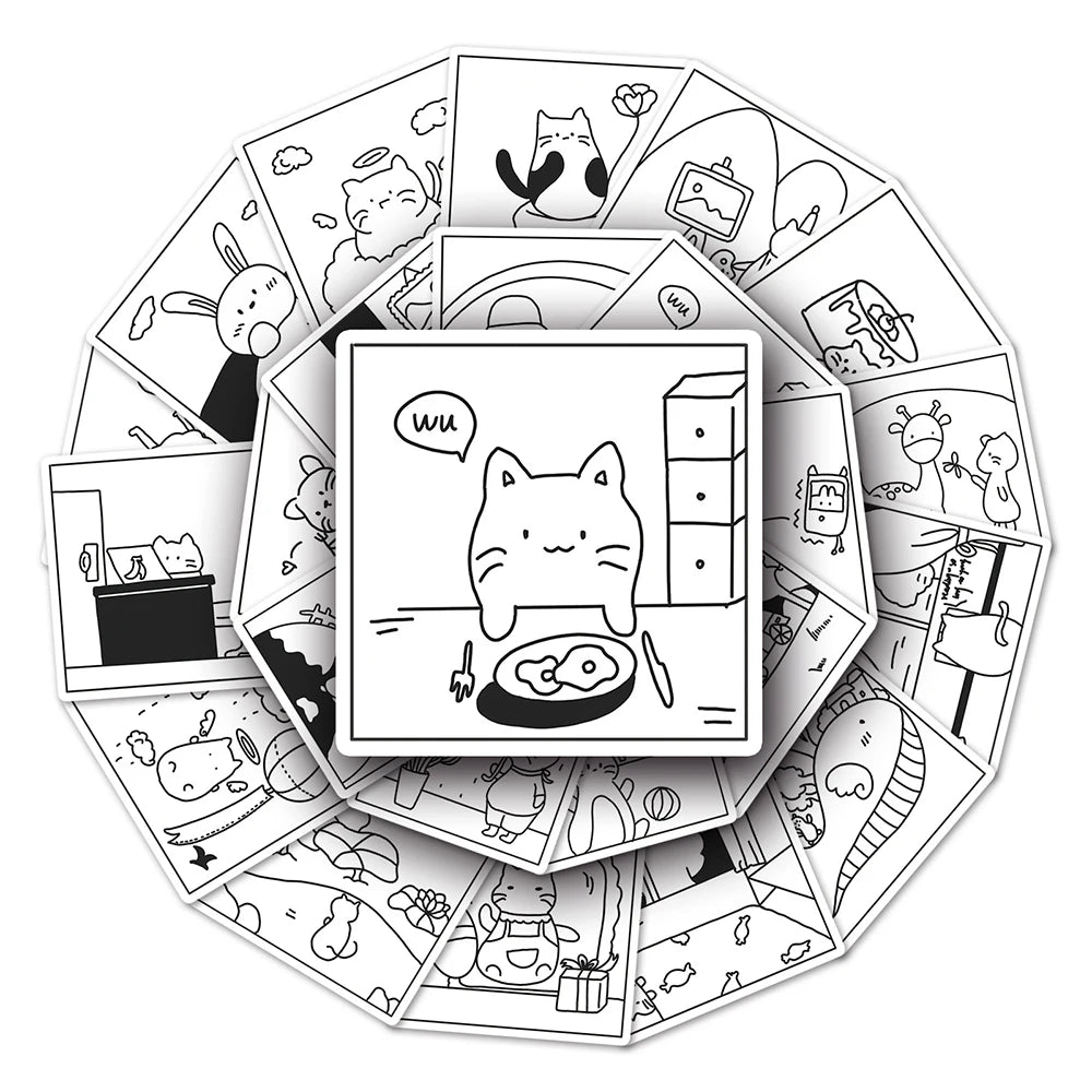 10/30/50PCS Simple Animals Cat Stickers Black White Cartoon Decals DIY Laptop Scrapbook Phone Suitcase Cute Kids Sticker Toys