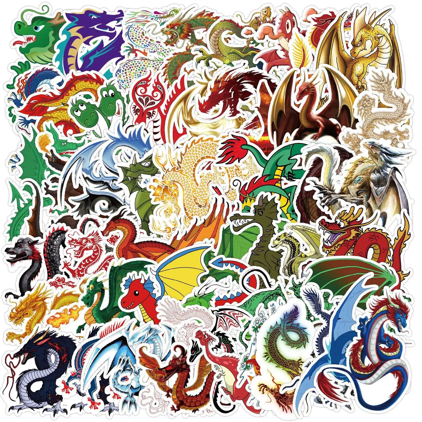 50pcs Magic Dragon Cartoon Graffiti Stickers for Helmet, Wall, DIY Decoration