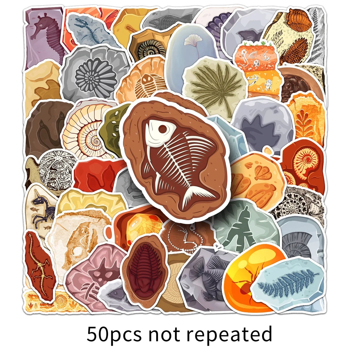 50Pcs Cartoon Fossil Graffiti Stickers for Helmet, Wall, DIY Decor