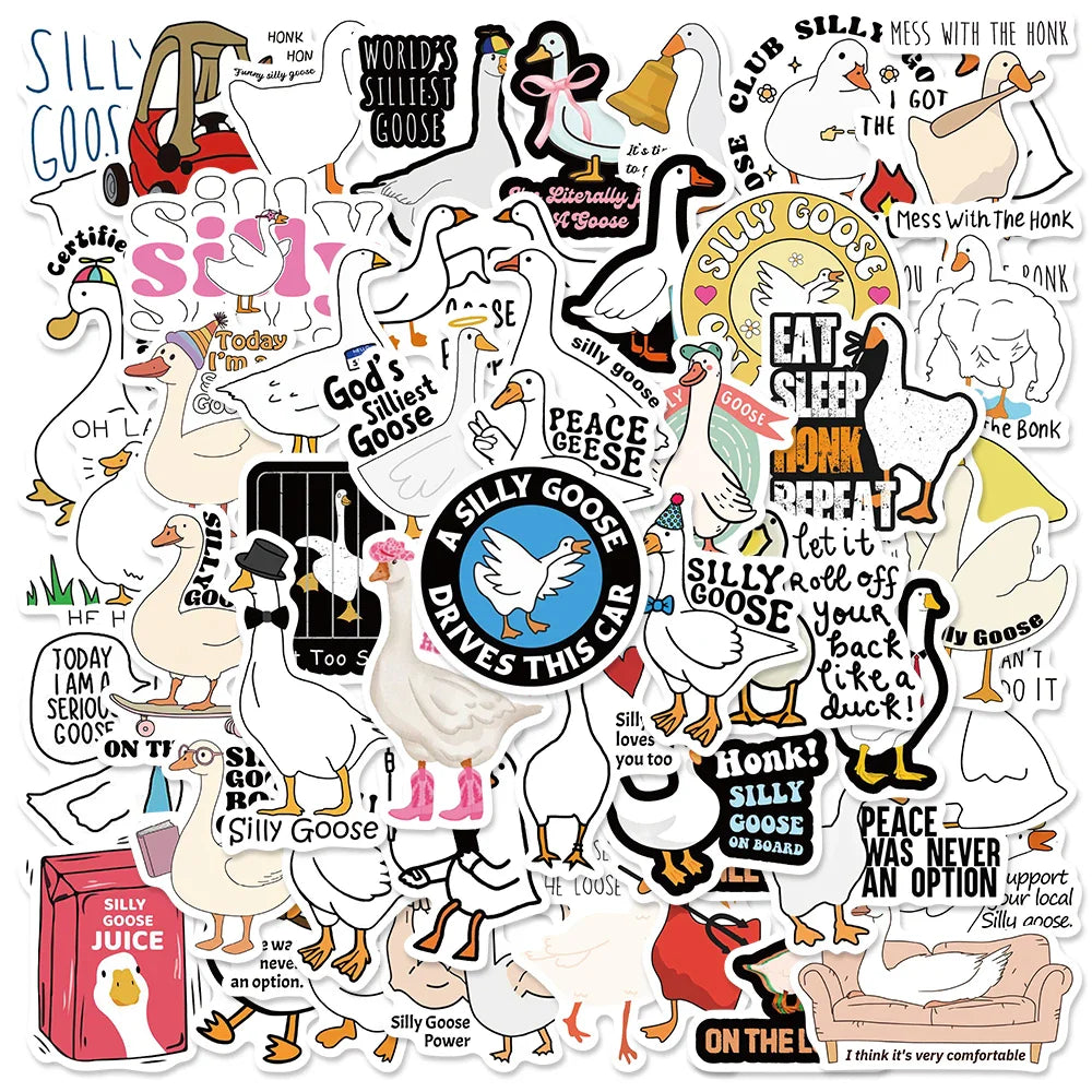 50pcs Funny Spoof Cartoon Silly Goose Graffiti Stickers For Laptop Water Bottle Luggage Notebook Phone Waterproof Vinyl Decals