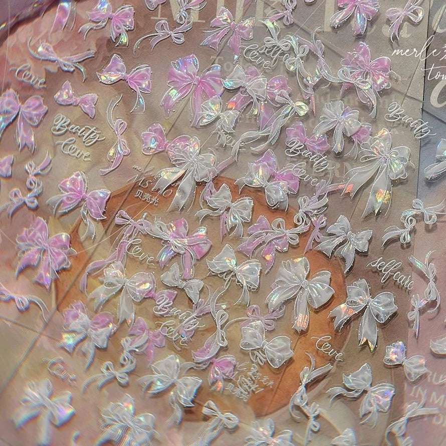 5D Bowknot Lace Nail Art Stickers - Self Adhesive Decals
