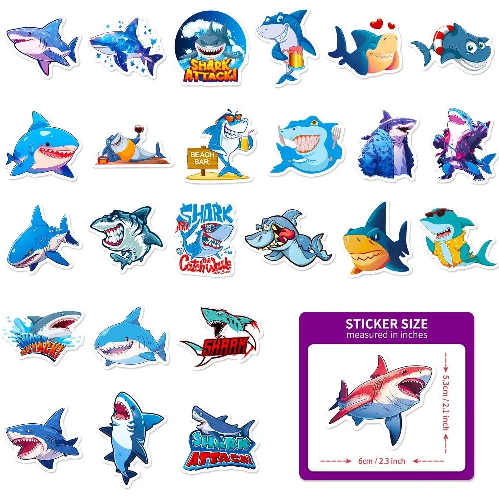 10/50PCS Cartoon Anime Cute Shark Stickers Skateboard Suitcase Freezer Graffiti Luggage Motorcycle DIY Decal Sticker for Kid