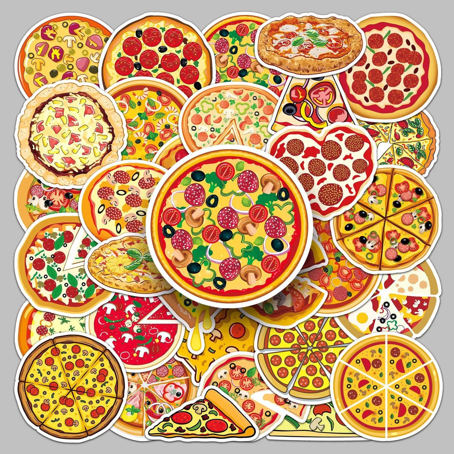 50pcs Cartoon Pizza Stickers for Helmet, Wall, Desktop Decoration