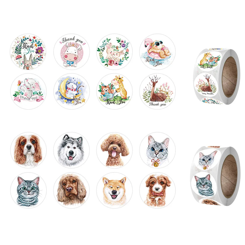 100-500 Pcs Pet Cat Dog Children's Cartoon Animal Stickers Reward Labels Seal DIY Paper Adhesive Gift