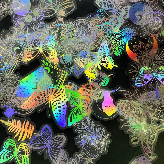 Holographic Butterfly Stickers - 10/30/50/100PCS Transparent Decorative DIY Stationery