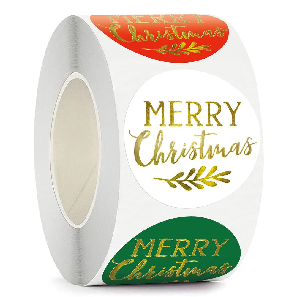 1.5" Round Merry Christmas Thank You Waterproof Stickers - 100-500 Pcs Holiday Gift Seals