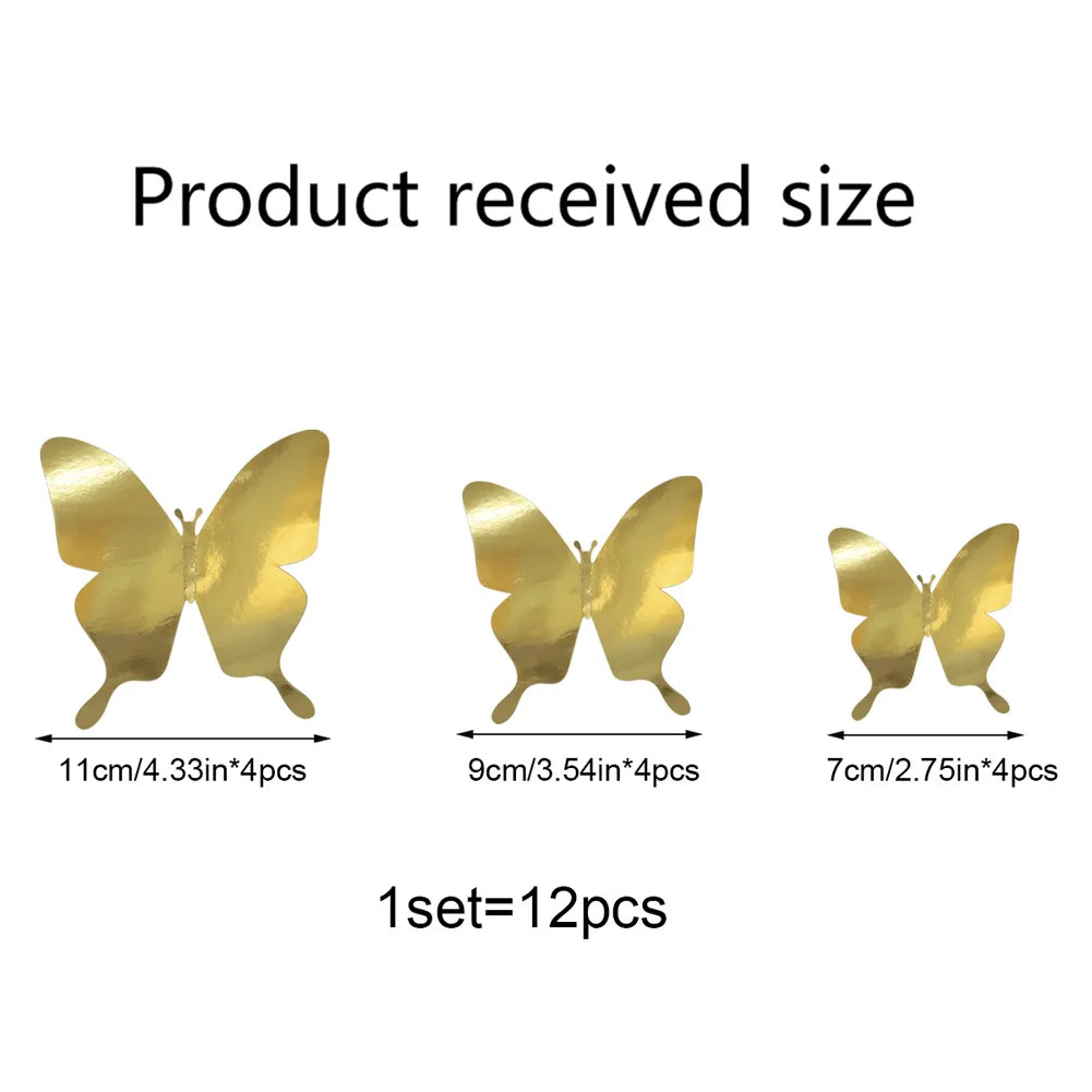 Gold Silver Reflective Butterfly Wall Stickers - Home, Party, Wedding Decor