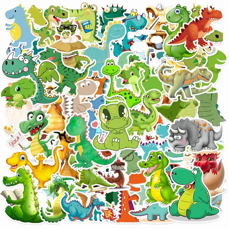 50pcs Cute Dinosaur Stickers for Kids - Suitcase, Water Bottle, Phone, Laptop, Scooter, Fridge Decor
