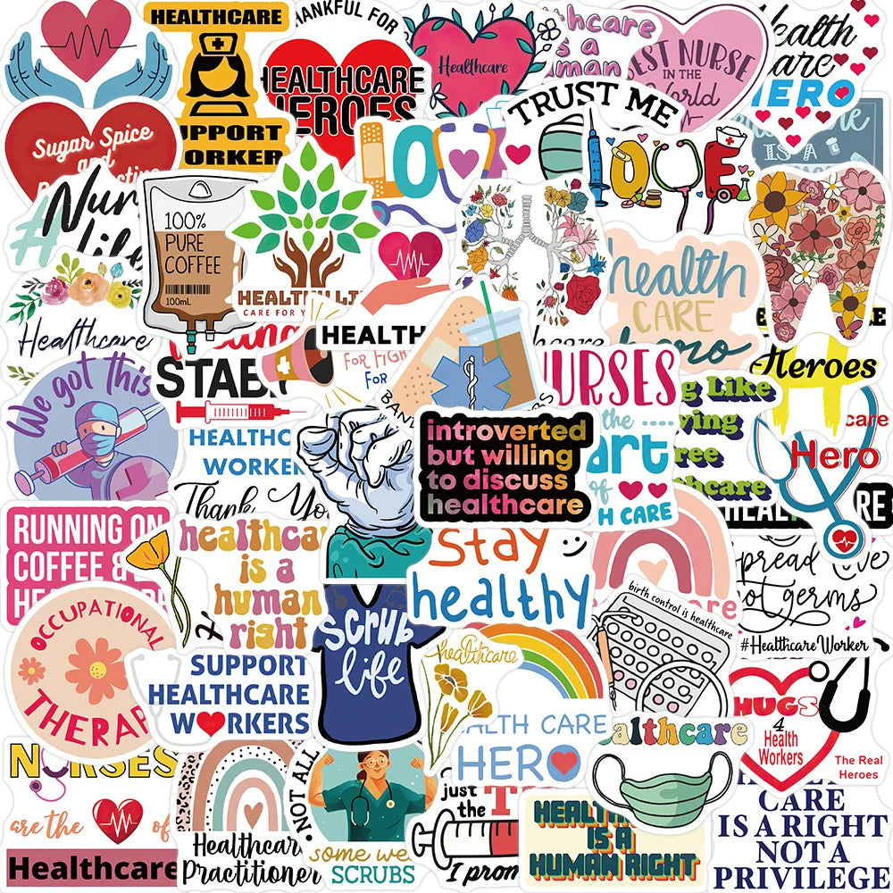 52pcs Cartoon Health Graffiti Stickers for Helmet, Wall, DIY Decoration