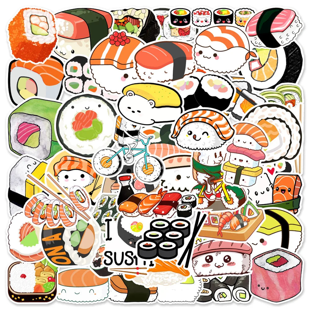 50pcs Sushi Graffiti Stickers for Helmet, Desktop, Wall Decoration