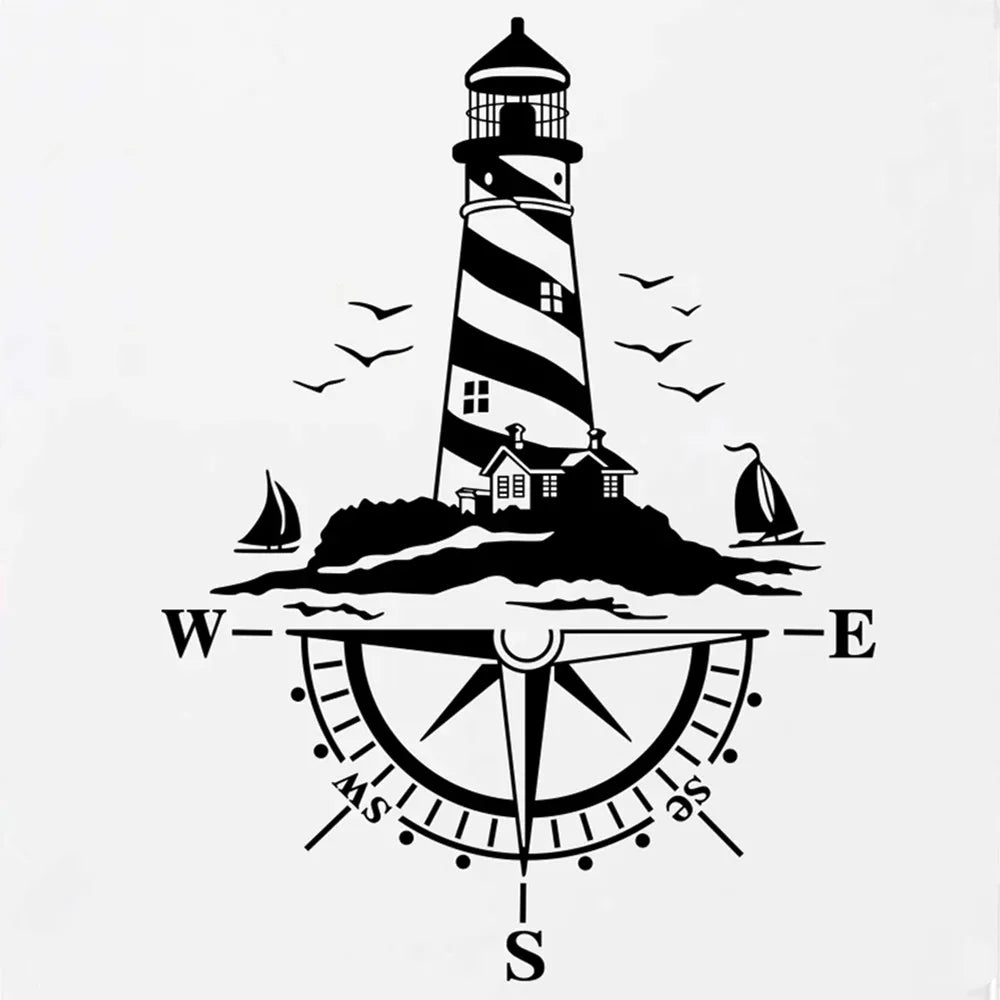 Van Camping Rv Caravan Lighthouse Comb of the Winds Compass Car Decor Sticker Motor Vinyl Vehicle Decal