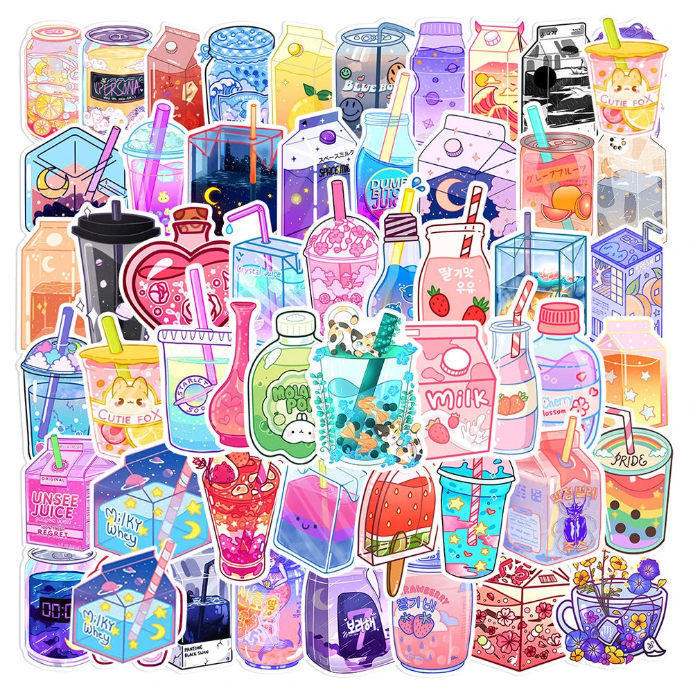 Kawaii Cute Drink Stickers Aesthetic Decals Laptop Phone Guitar Suitcase Kids Toy