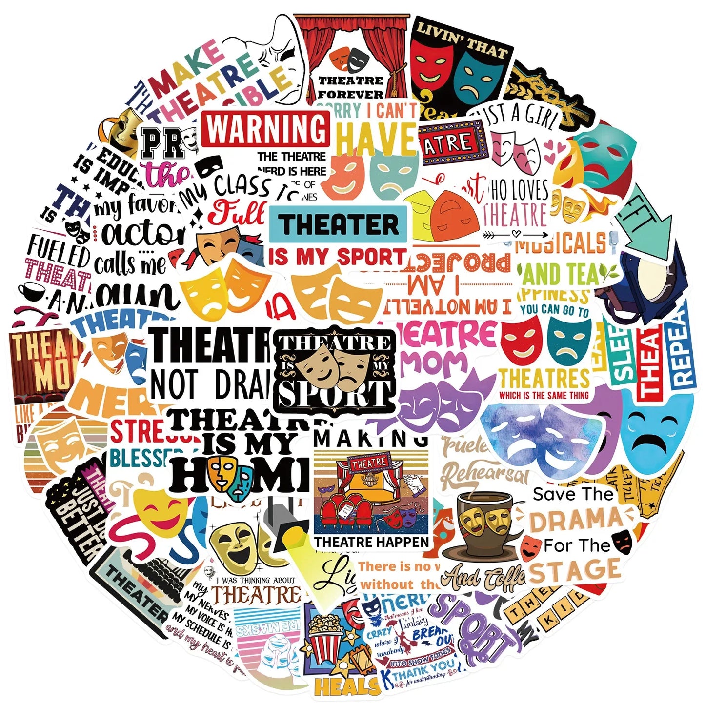 Theatre Stickers 10/30/50Pcs for Suitcase, Skateboard, Laptop, Luggage, Phone, Car, DIY Decals