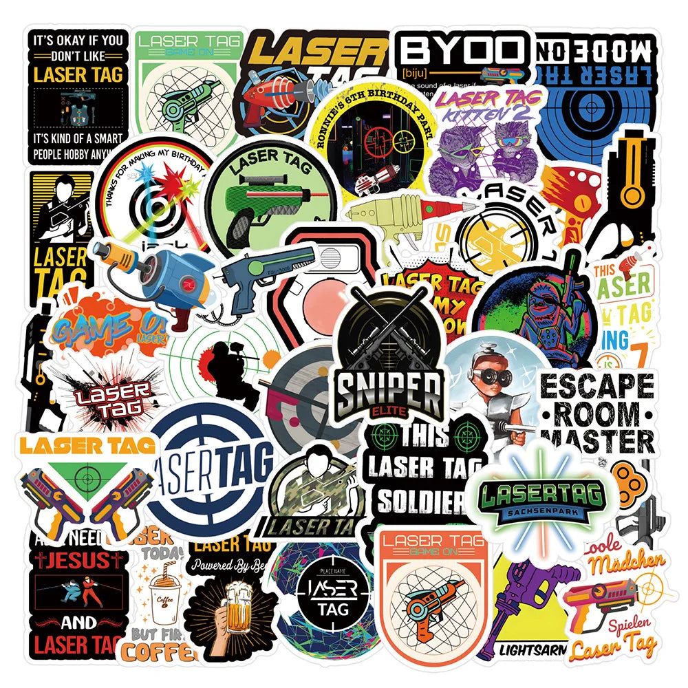 10/30/50PCS Laser Tag Shootout Game Stickers Cool Graffiti Toys For Kids Boys Phone Luggage Laptop Skateboard Decals Car Sticker