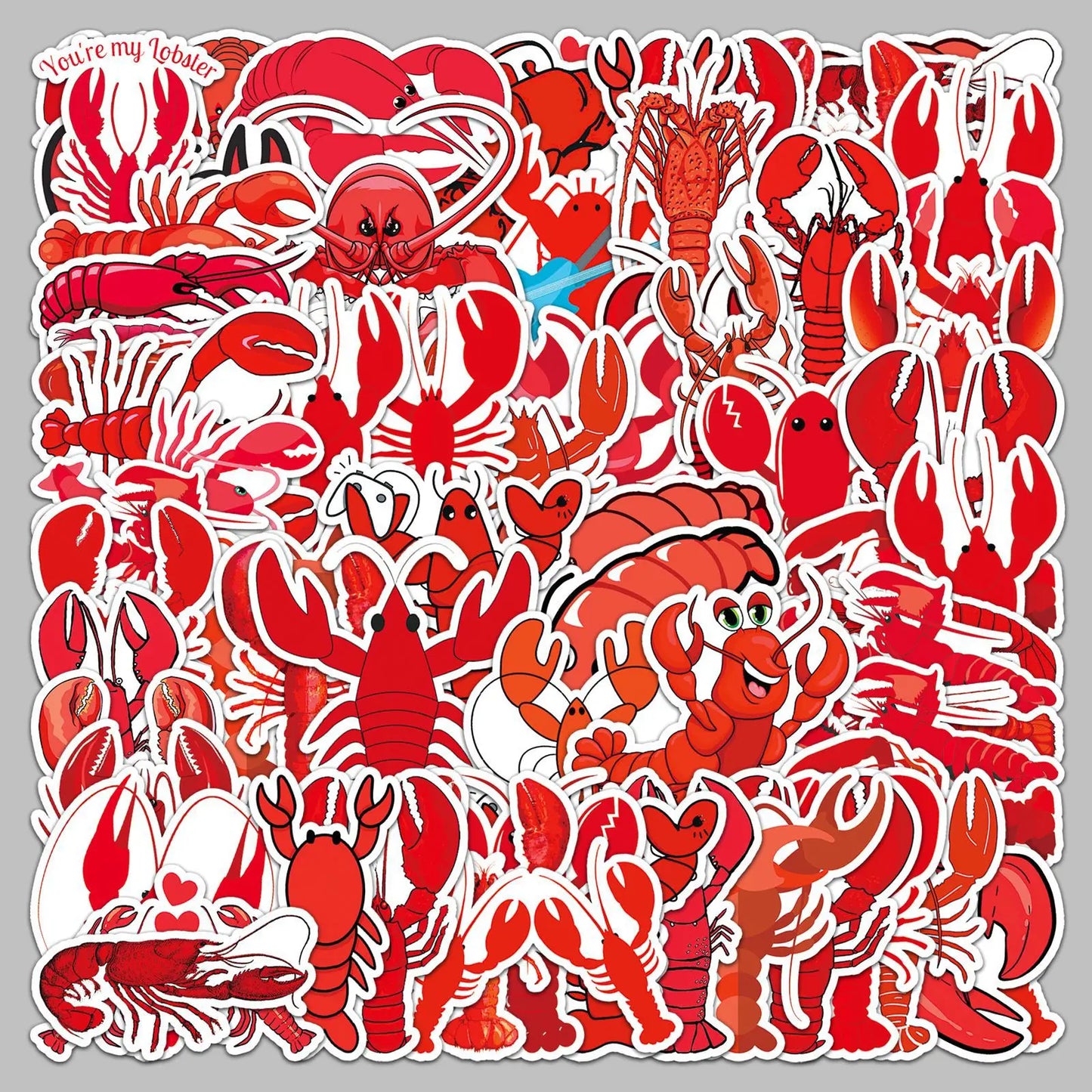 50pcs Cartoon Crayfish Stickers for Helmet, Desktop, Wall Decoration, DIY