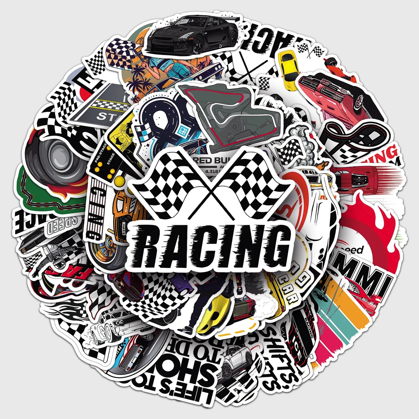 50Pcs Racing Cartoon Waterproof Vinyl Stickers for Skateboard Snowboard Decals