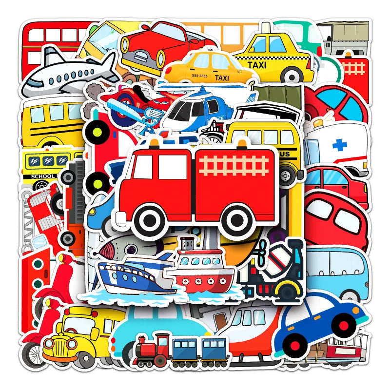 Transport Stickers Cartoon Cars Airplanes Wall Decals Luggage Phone Helmet