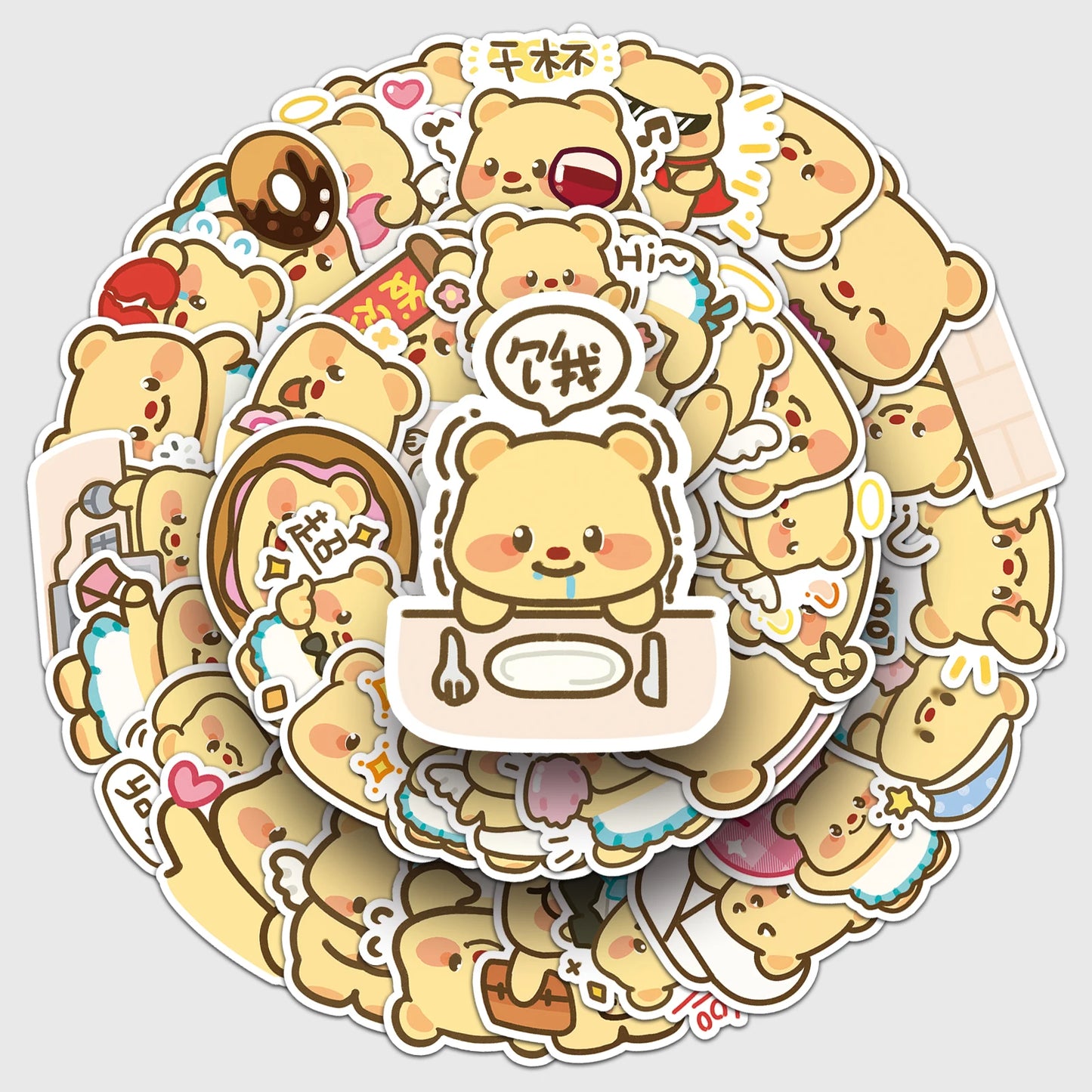 50Pcs Yellow Bear Cartoon Waterproof Vinyl Stickers for Skateboard Snowboard Decals