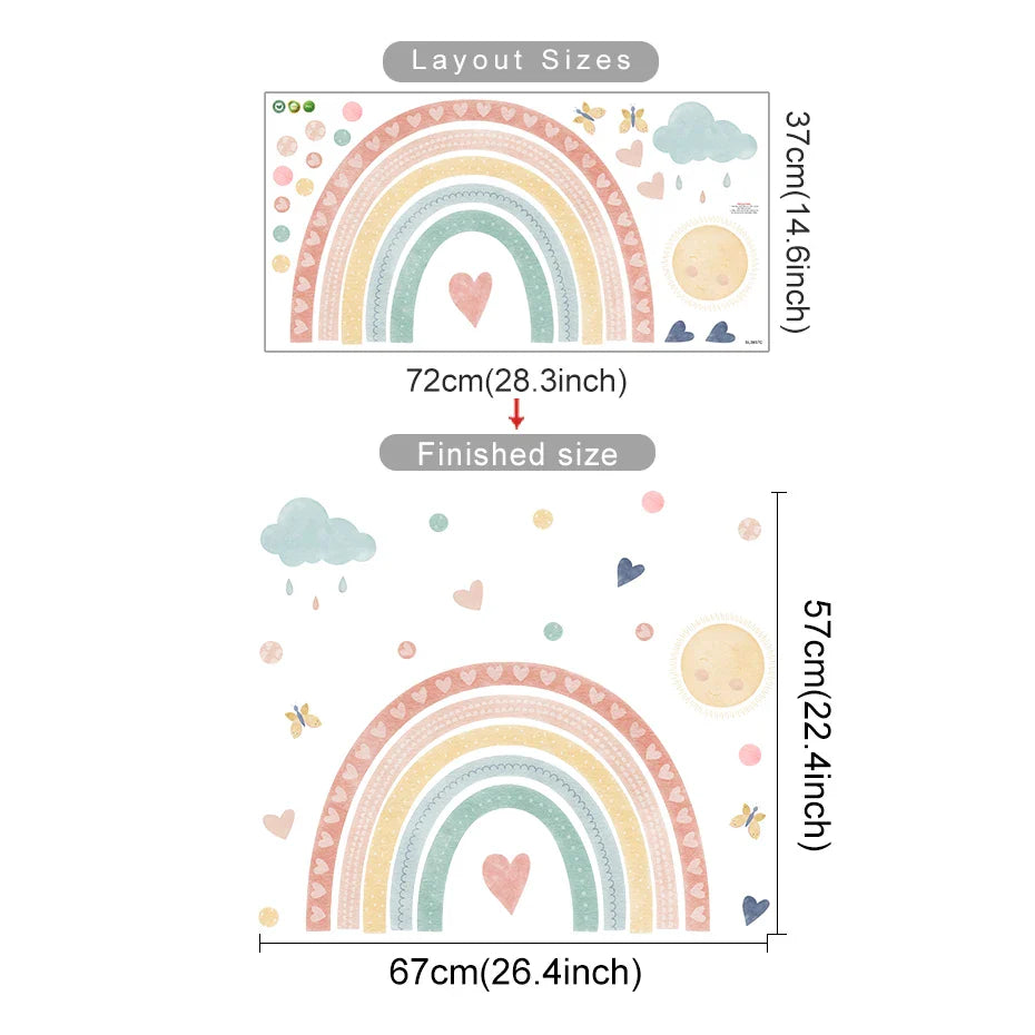 Rainbow Heart Star Cloud Wall Stickers Baby Room Decor