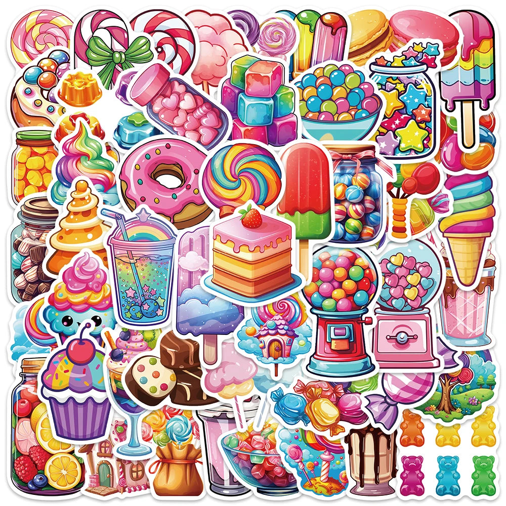 50pcs Cute Cartoon Candy Lollipop Dessert Stickers Kids Toy Luggage Laptop Guitar Skateboard Waterproof Vinyl Bicycle Decals