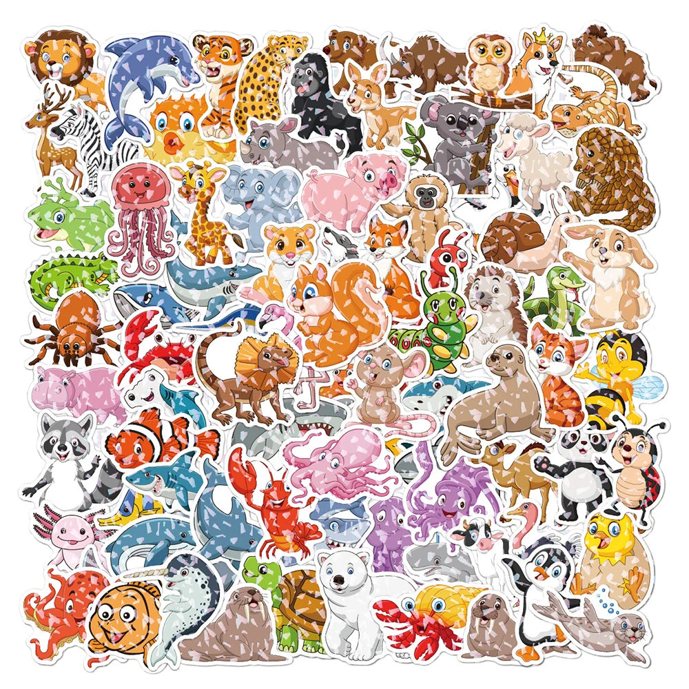 10/30/50/100PCS Cool Holographic Kawaii Animal Stickers Scrapbook Suitcase Phone Laptop Bike Guitar DIY Waterproof Toys Decals