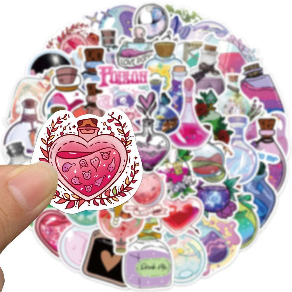 10/50PCS Psychedelic Witch Apothecary Crystal Potion Stickers Kids Toy Magic Medicine Bottle Decals DIY Laptop Phone Fridge