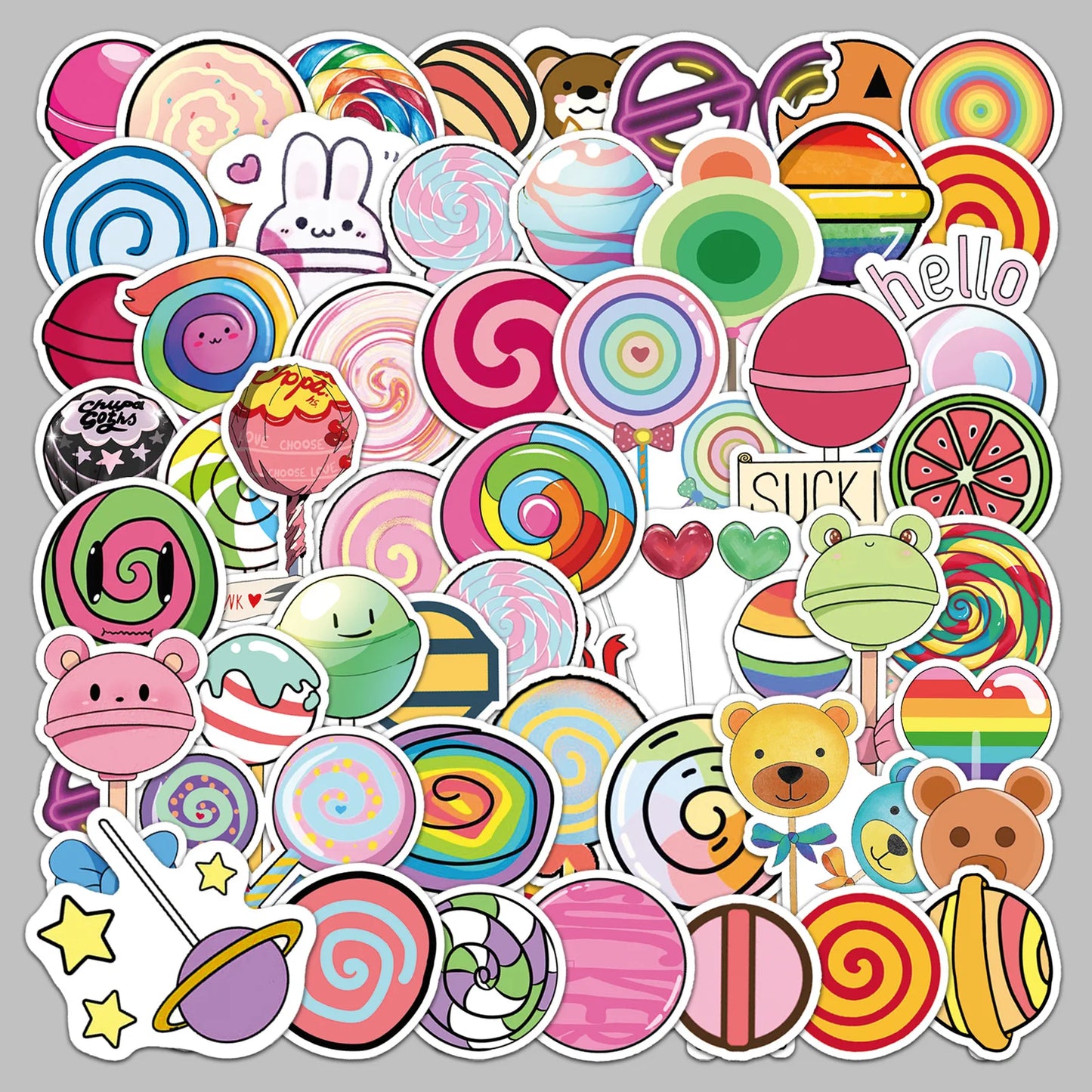50Pcs Cartoon Lollipop Graffiti Stickers for Helmet, Wall, DIY Decor