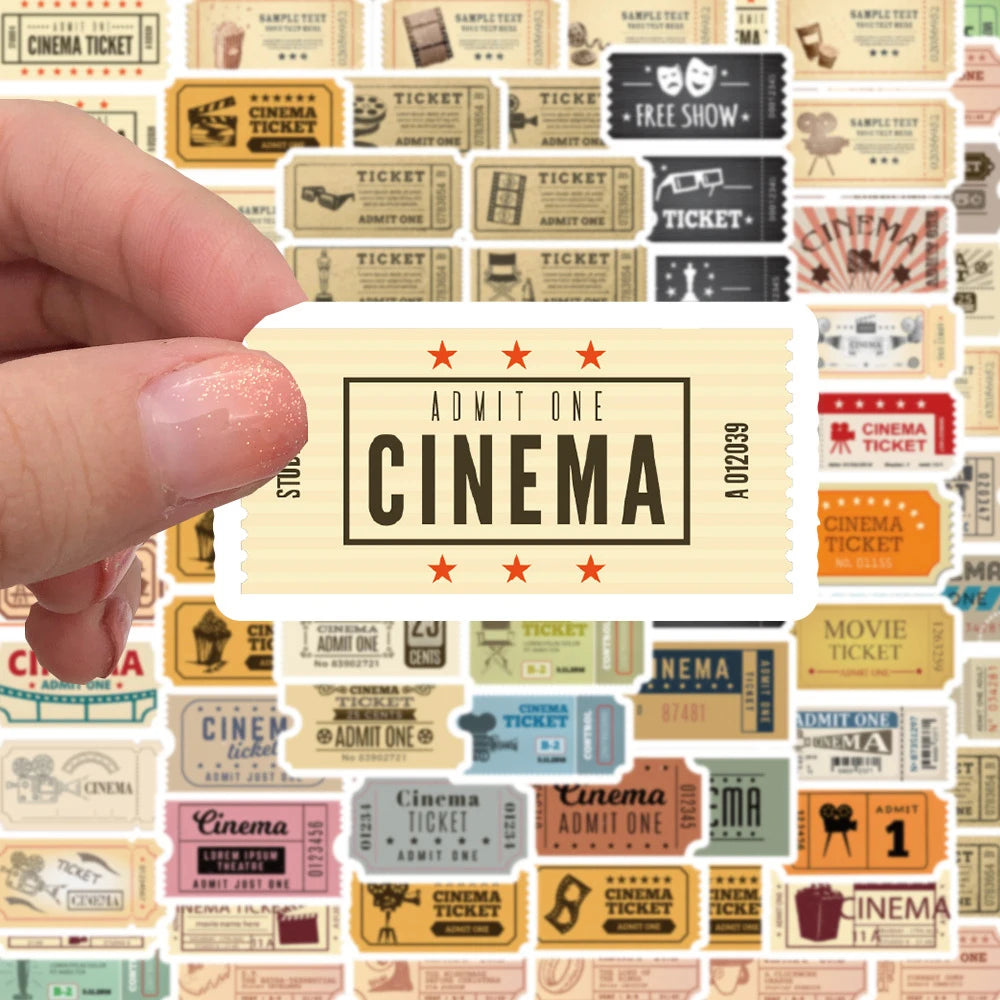 10/40/80pcs Vintage Classic Movie Ticket Stickers Laptop Skateboard Luggage Phone Car Motorcycle Waterproof Sticker Kids Toys