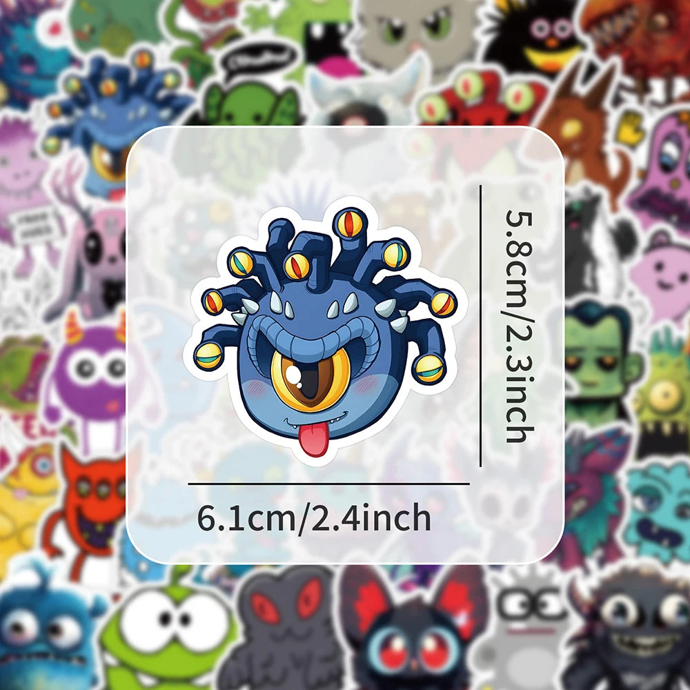 10/30/50PCS Cartoon Monster Stickers Toys DIY Scrapbook Suitcase Phone Laptop Bike Skateboard PVC Waterproof Funny Cute Decals