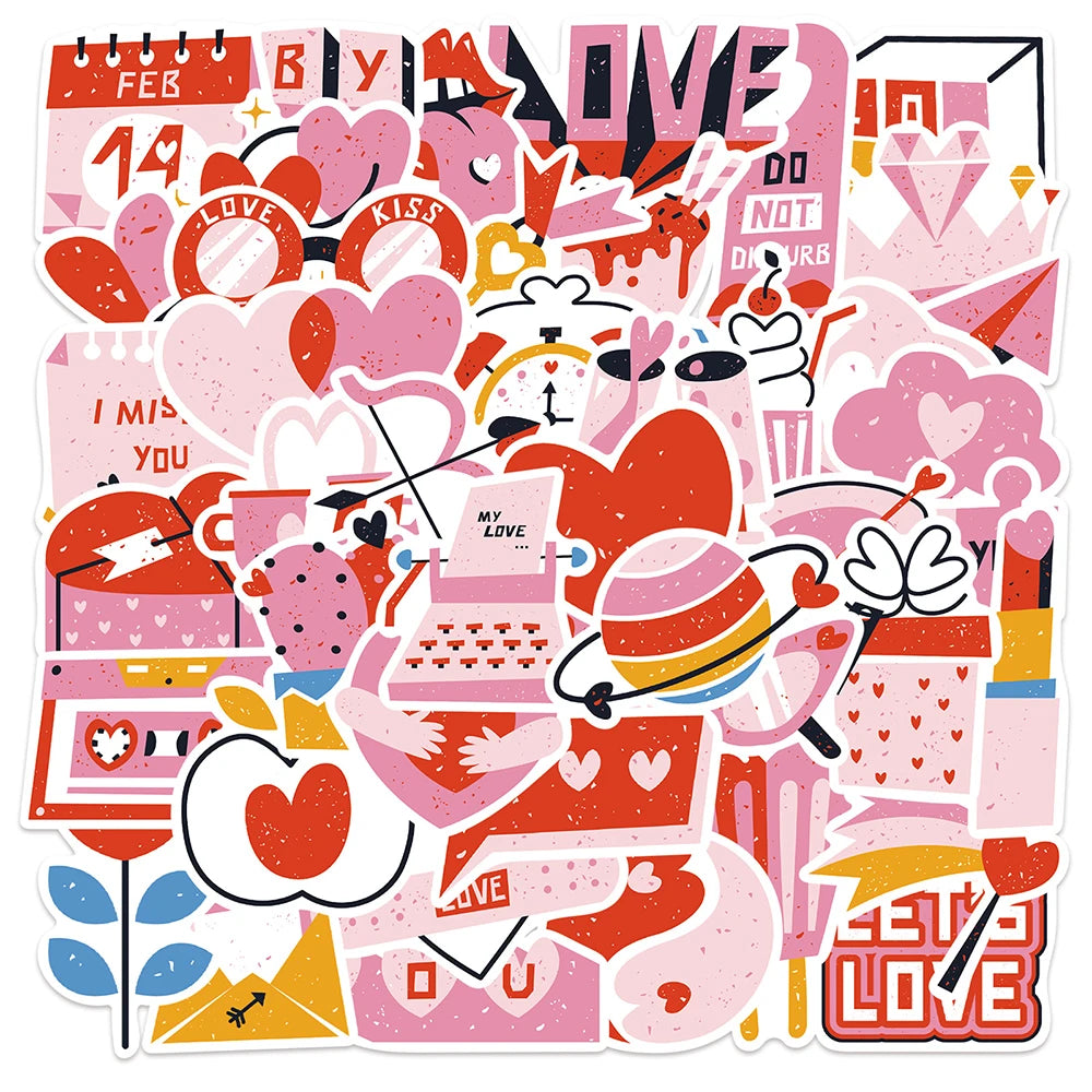 10/30/50PCS Cartoon Pink Love Stickers Valentine's Day Cute Decals PVC Waterproof Skateboard Laptop Phone Car Sticker For Kids