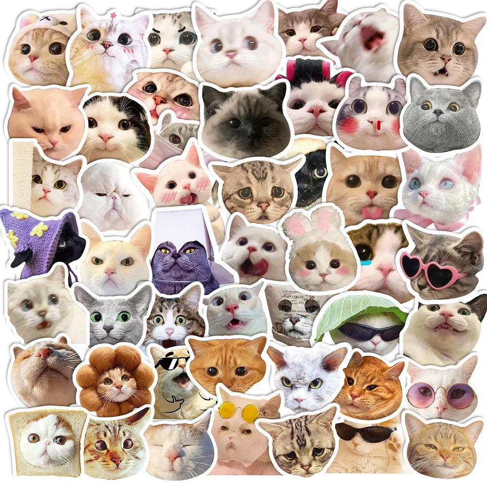 Vintage Cat Stickers Pack - Cute Animal Meme for Skateboard, Luggage, Laptop, Phone, Notebook